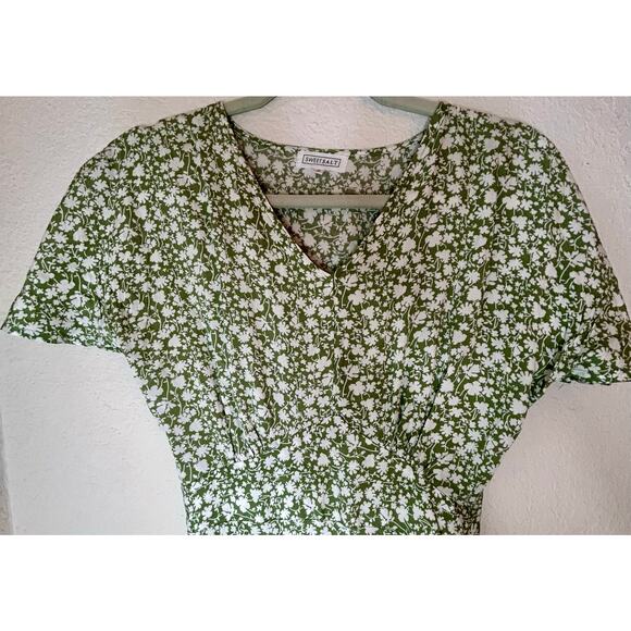 Sweet Salt Dress 2 XS Green Floral Midi Cottage Core Pockets - Picture 3 of 10
